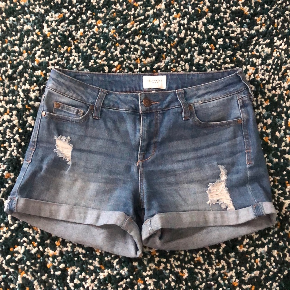 Distressed denim shorts
